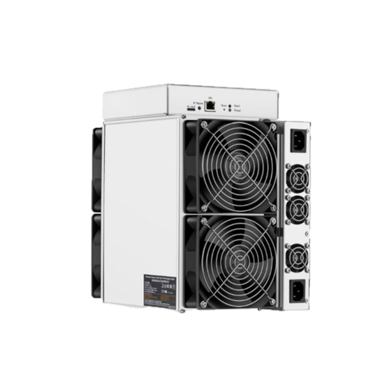 Authentic Bitmain Antminer S17 standing vertically with two large front fans, top-mounted controller and integrated power supply